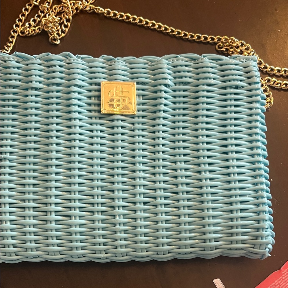 Simply Southern Light Blue Woven Crossbody with Gold Chain